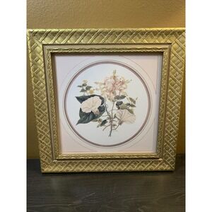 Vintage Botanical Floral Print Gold Ornate Frame Cottage Wall Art 10x10